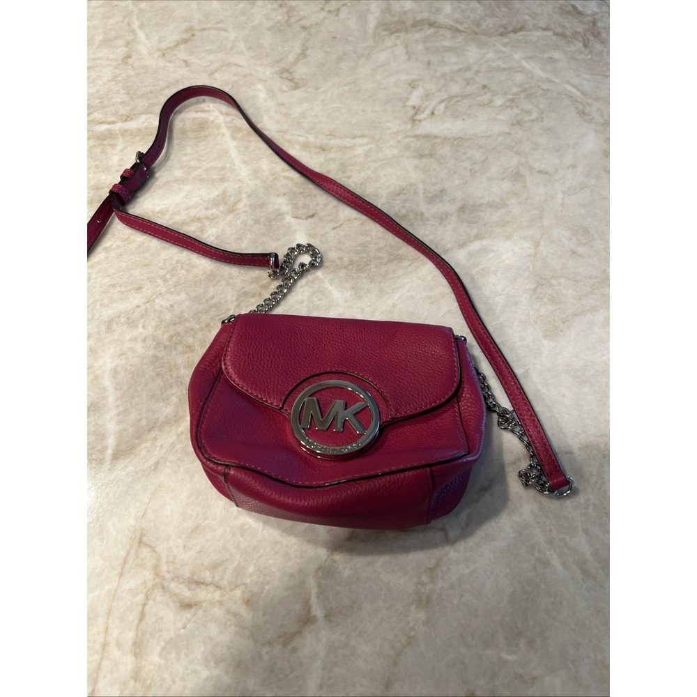Michael Kors New Small Leather Pink Crossbody Bag with Silver Hardware